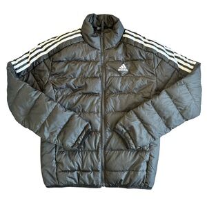 Adidas Charcoal Puffer Jacket with White Stripes